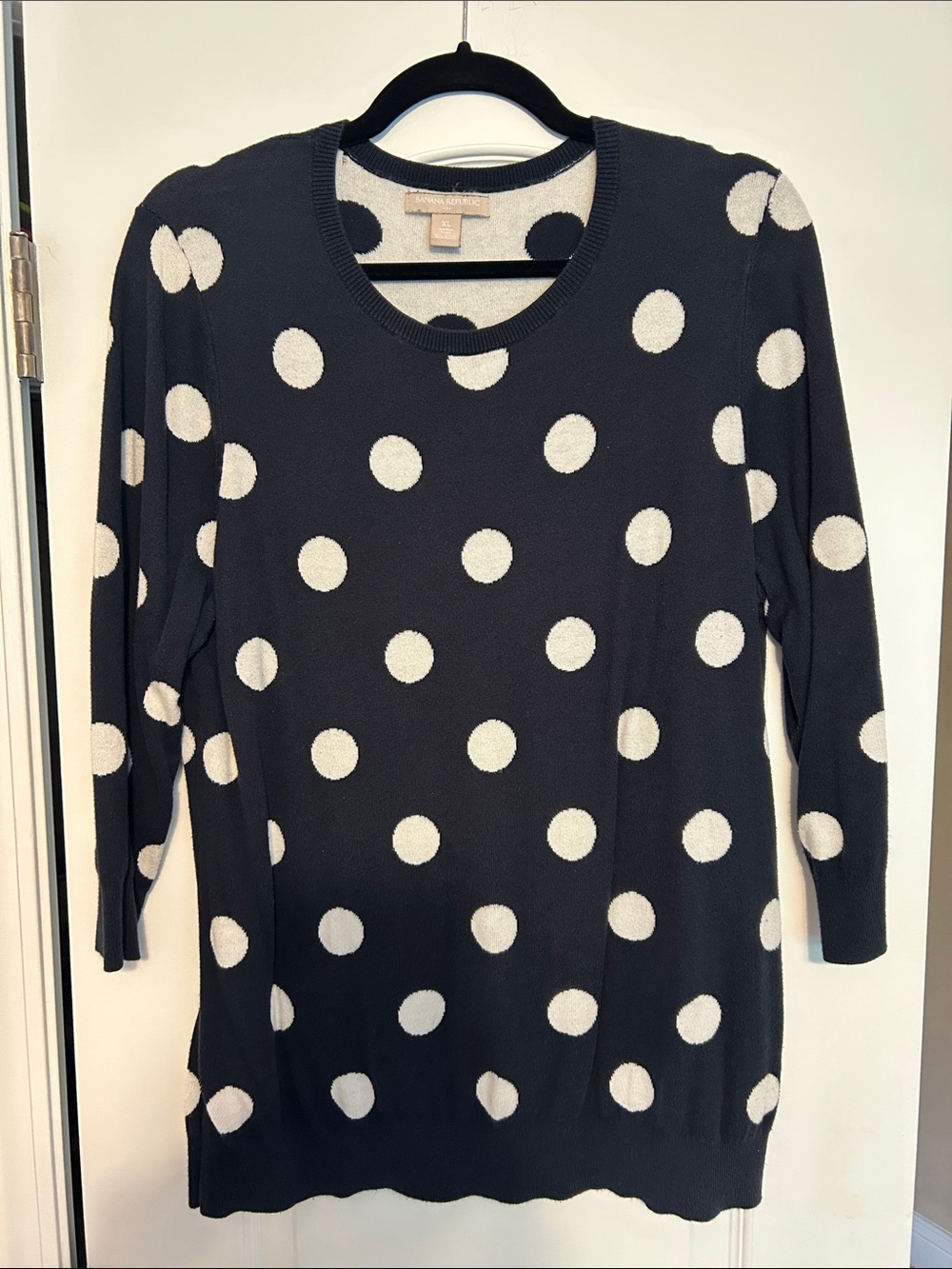 Banana Republic Factory Black Sweater with Cream Polka Dots